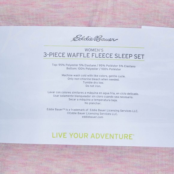 PINK Waffle Fleece Pajamas Set Eddie Bauer Ladies' 3-Piece - Picture 2 of 4